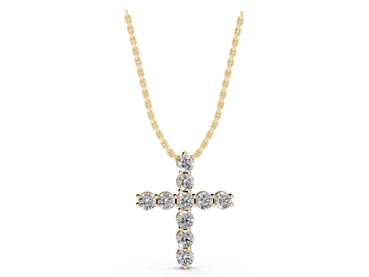 Round Diamond Prong-Set Cross Pendant Yellow gold