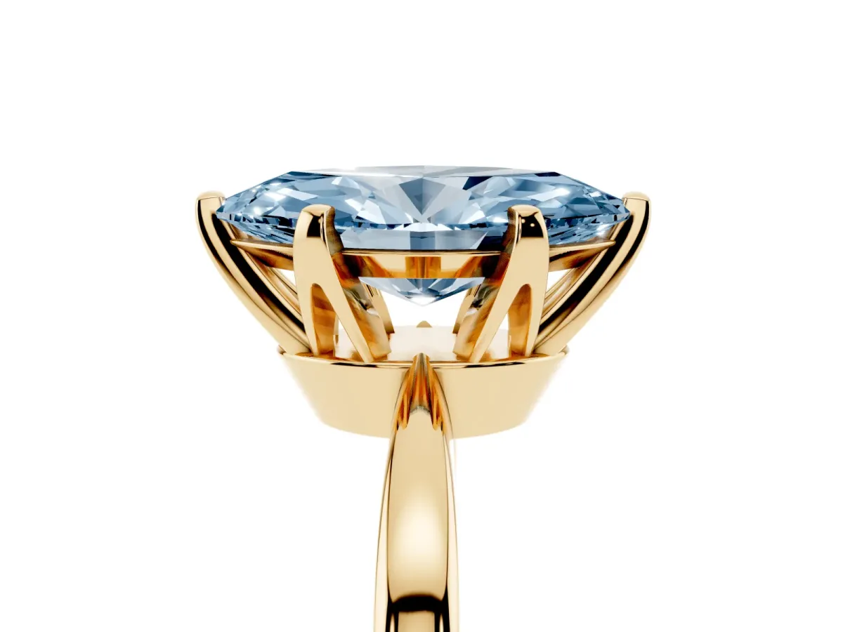 Fancy Blue Marquise Cut Solitaire Engagement Ring with Six-Prong Setting and Tapered Band Yellow gold