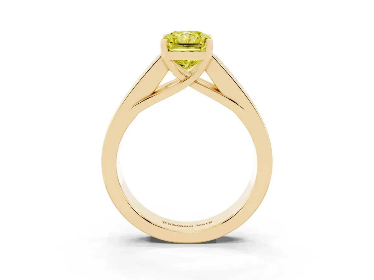 Fancy Yellow Radiant Cut Cut Channel Set Solitaire Ring with Four-Prong Setting Yellow gold