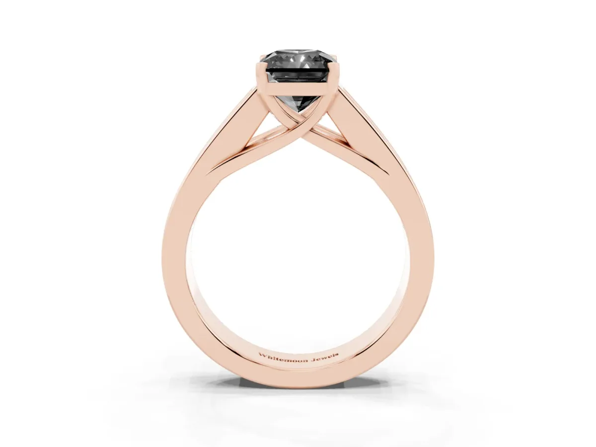 Fancy Black Radiant Cut Cut Channel Set Solitaire Ring with Four-Prong Setting Rose gold