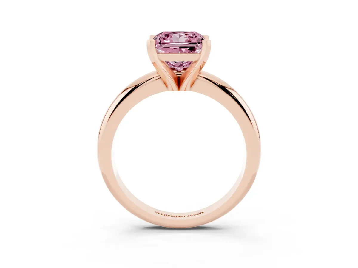 Fancy Pink Princess Cut Diamond Solitaire Engagement Ring with Round Band and Four-Prong Setting Rose gold