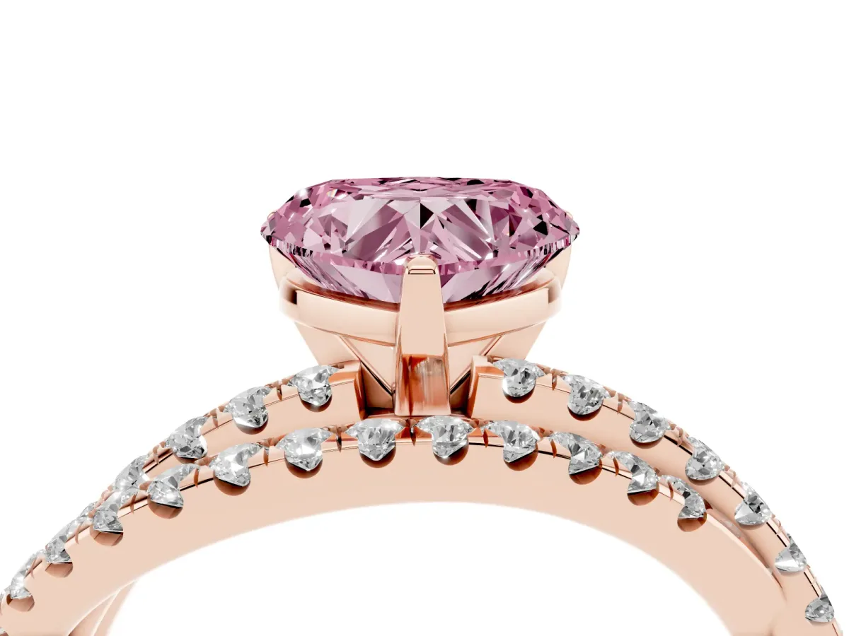 Fancy Pink Heart Cut Solitaire Twist Band with Pavé Setting and Four-Prong Setting Rose gold