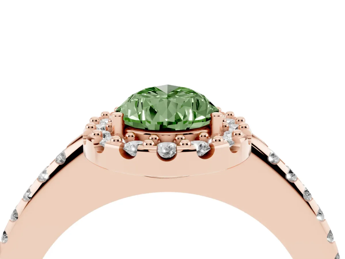 Fancy Green Pear Cut Diamond Pavé Halo Ring with Four-Prong Setting Rose gold