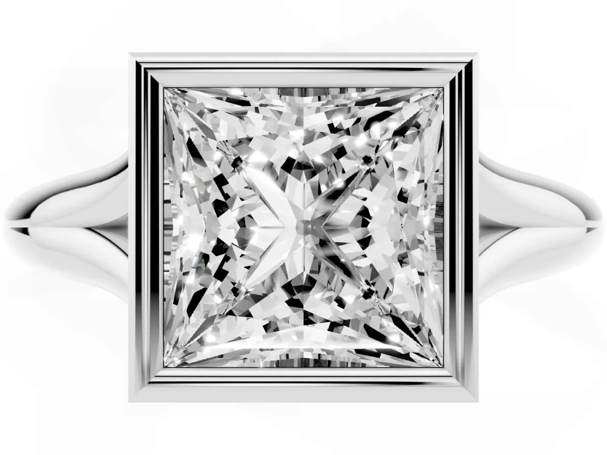 Bezel Set Princess Cut Solitaire Diamond Ring with Smooth Band Silver