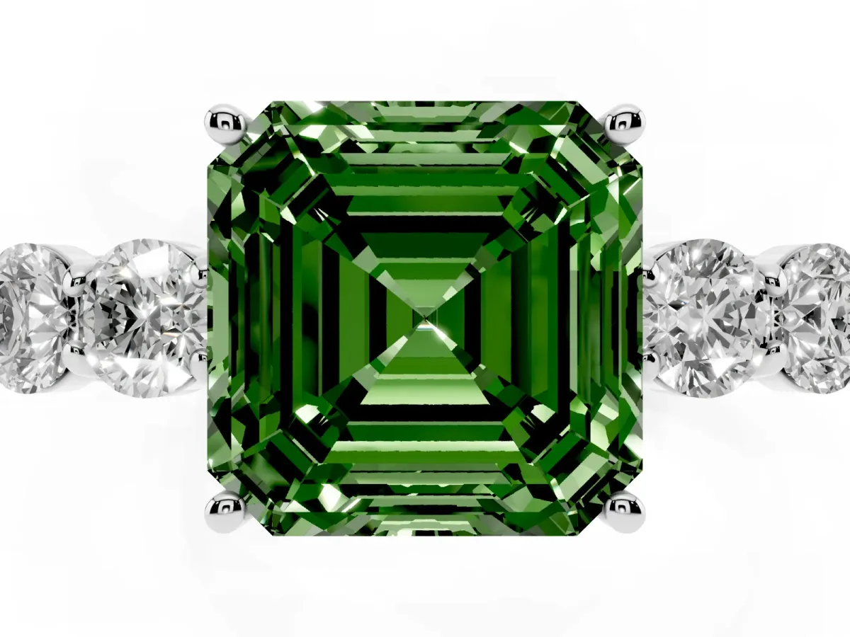 Fancy Green Asscher Cut Cut Diamond Five-Stone Prong Set White Gold Ring Platinum