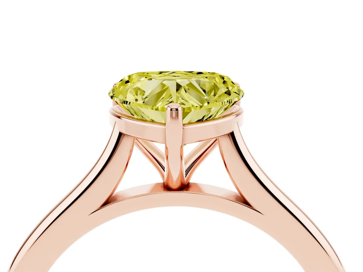 Fancy Yellow Heart Cut Cut Solitaire Ring with Cathedral Band and Four-Prong Setting Rose gold