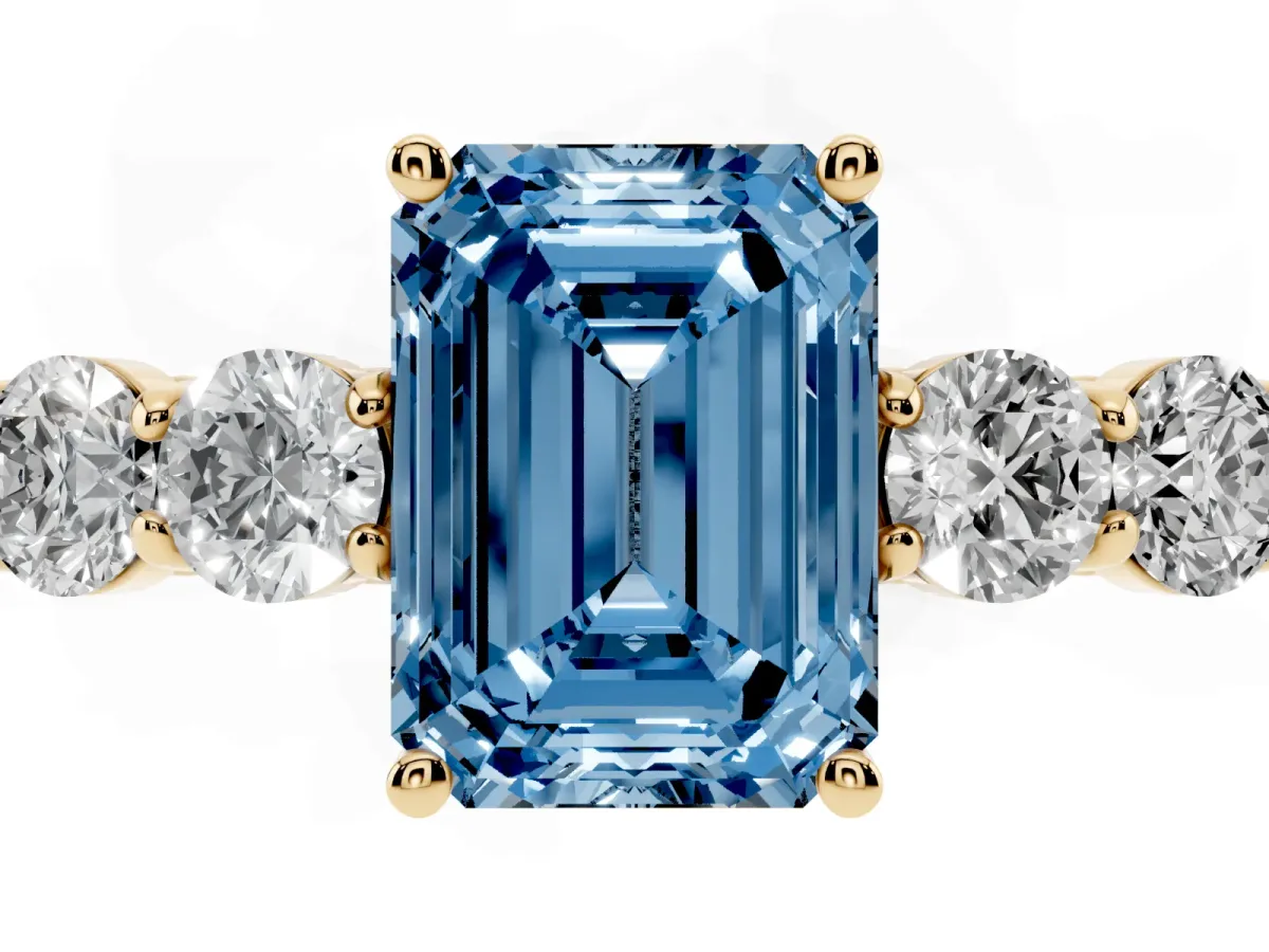 Fancy Blue Emerald Cut Cut Diamond Five-Stone Prong Set White Gold Ring Yellow gold