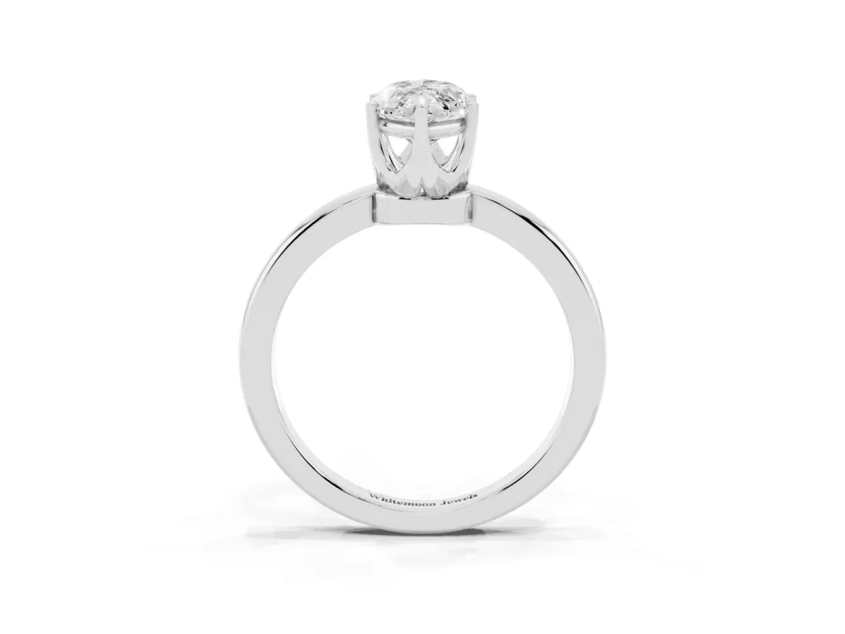 Marquise Cut Solitaire Diamond Ring with Six-Prong Setting on a Classic Band Silver