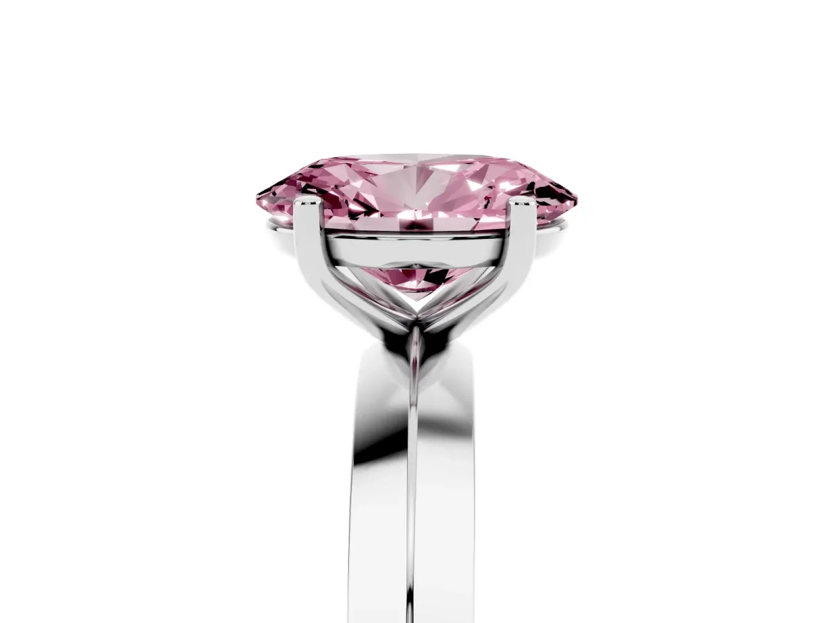 Fancy Pink Oval Cut Cut Solitaire Engagement Ring with Flat Band and Four-Prong Setting Silver