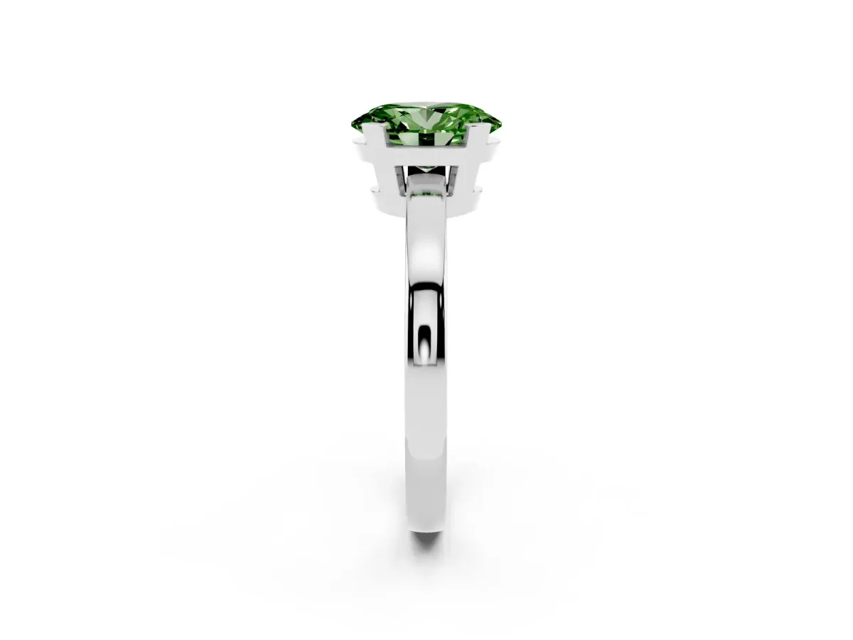 Fancy Green Oval Cut Cut Solitaire Ring with Four-Prong Setting and Classic Band Platinum