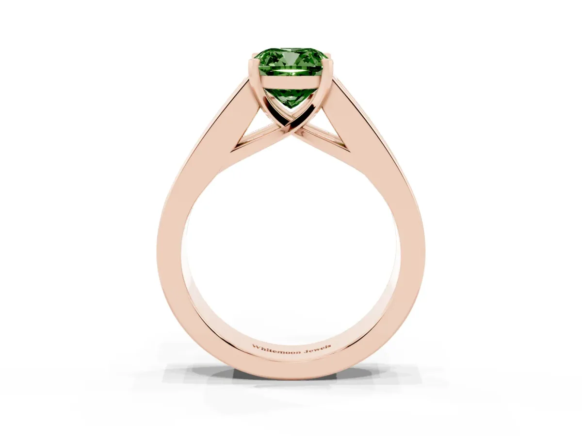 Fancy Green Cushion Cut Cut Channel Set Solitaire Ring with Four-Prong Setting Rose gold