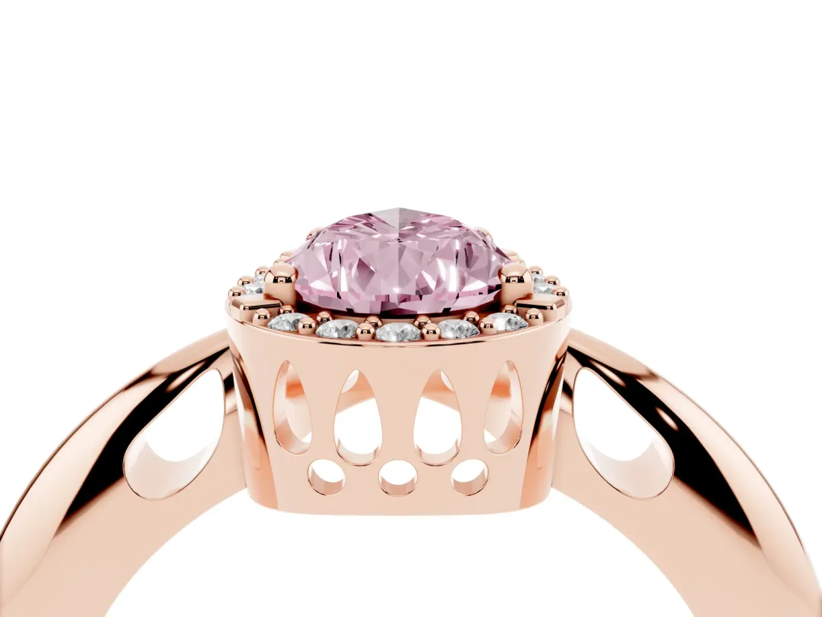 Fancy Pink Pear Cut Cut Diamond Halo Engagement Ring with Split Shank and Four-Prong Setting Rose gold