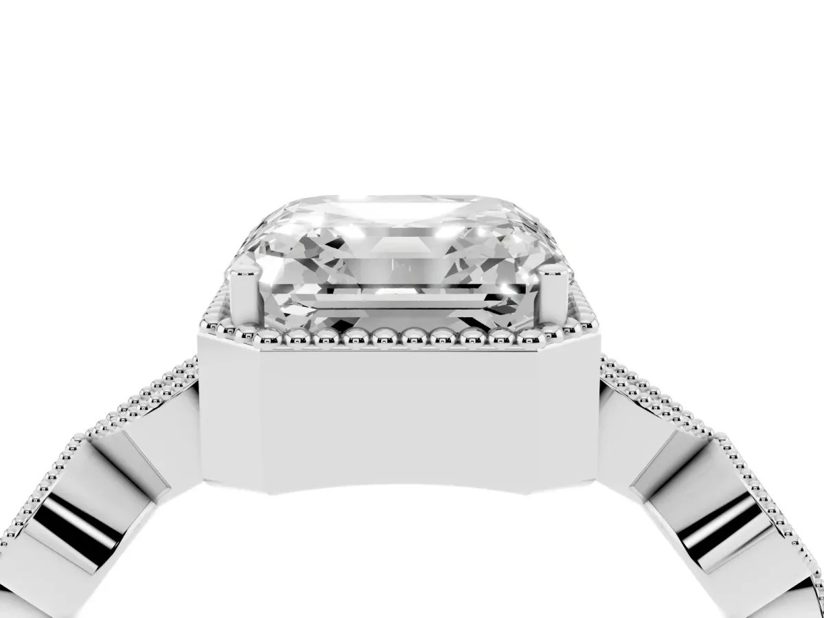 Asscher Cut Diamond Vintage Milgrain Ring with Round Stations Platinum