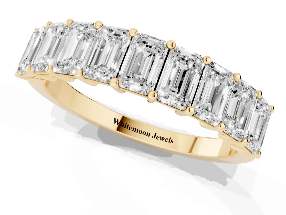 Emerald Cut Diamond Prong-Set Eternity Band Yellow gold