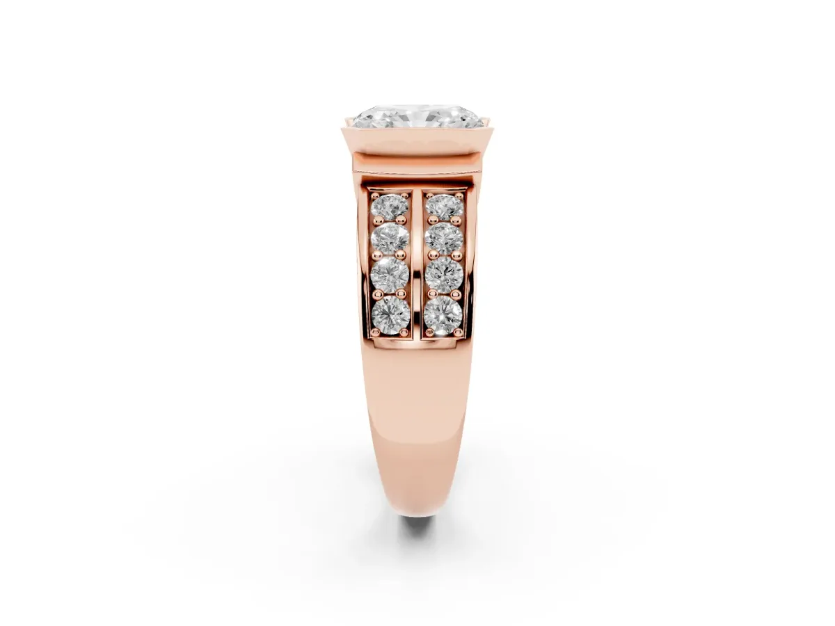 Radiant Cut Brilliant Diamond Channel Set Wide Band Ring with Bezel Setting Rose gold
