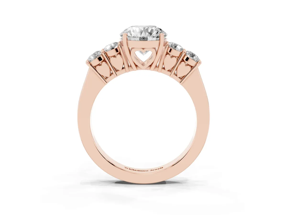 Round Cut Cut Diamond Five-Stone Prong Set White Gold Ring Rose gold