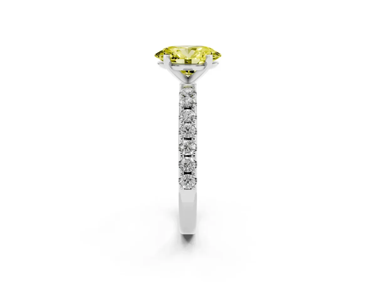 Fancy Yellow Oval Cut Diamond Solitaire Pavé Band with Four-Prong Setting Silver