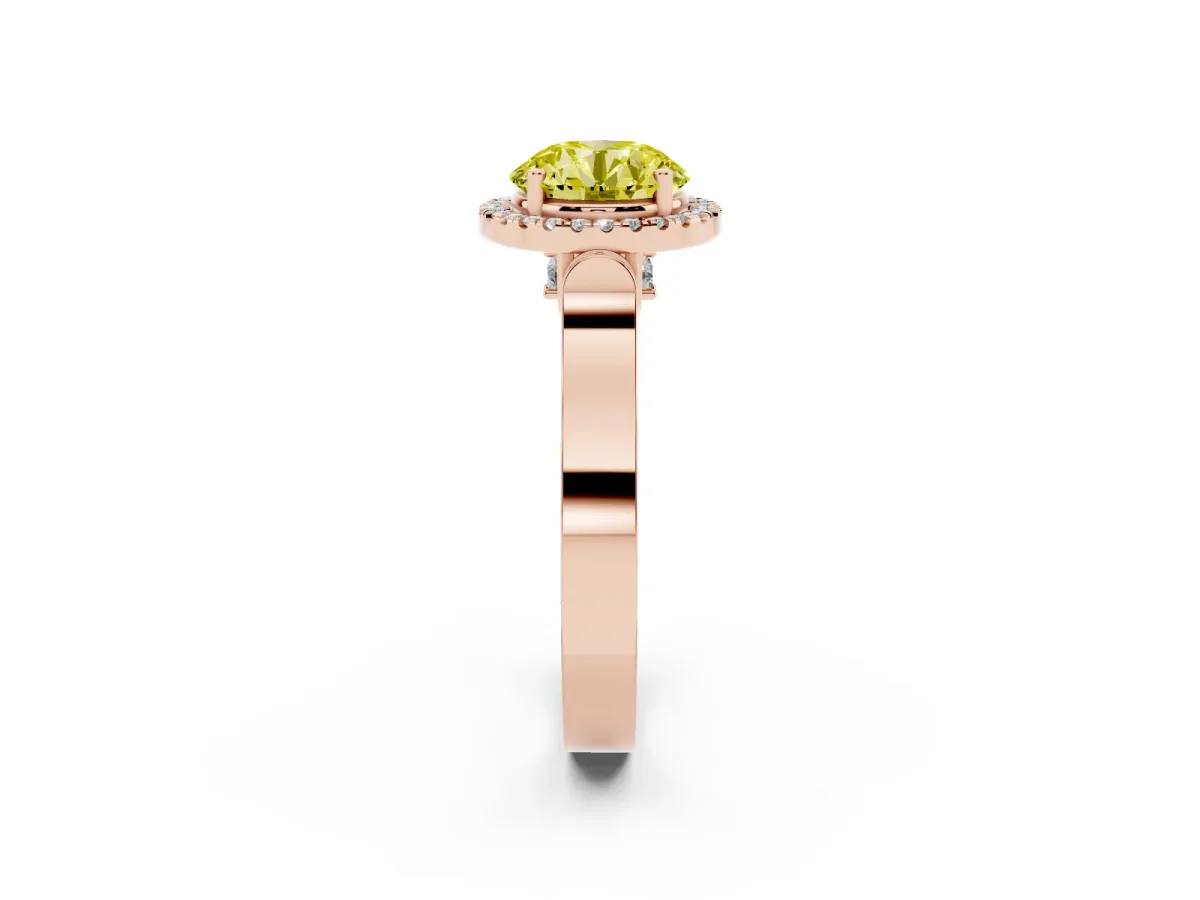Fancy Yellow Round Cut Halo Pave Split Shank Prong Setting Ring Rose gold