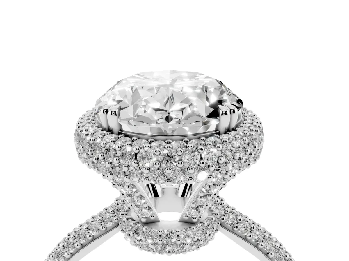 Oval Diamond Halo Ring with Round Diamond Accents Silver