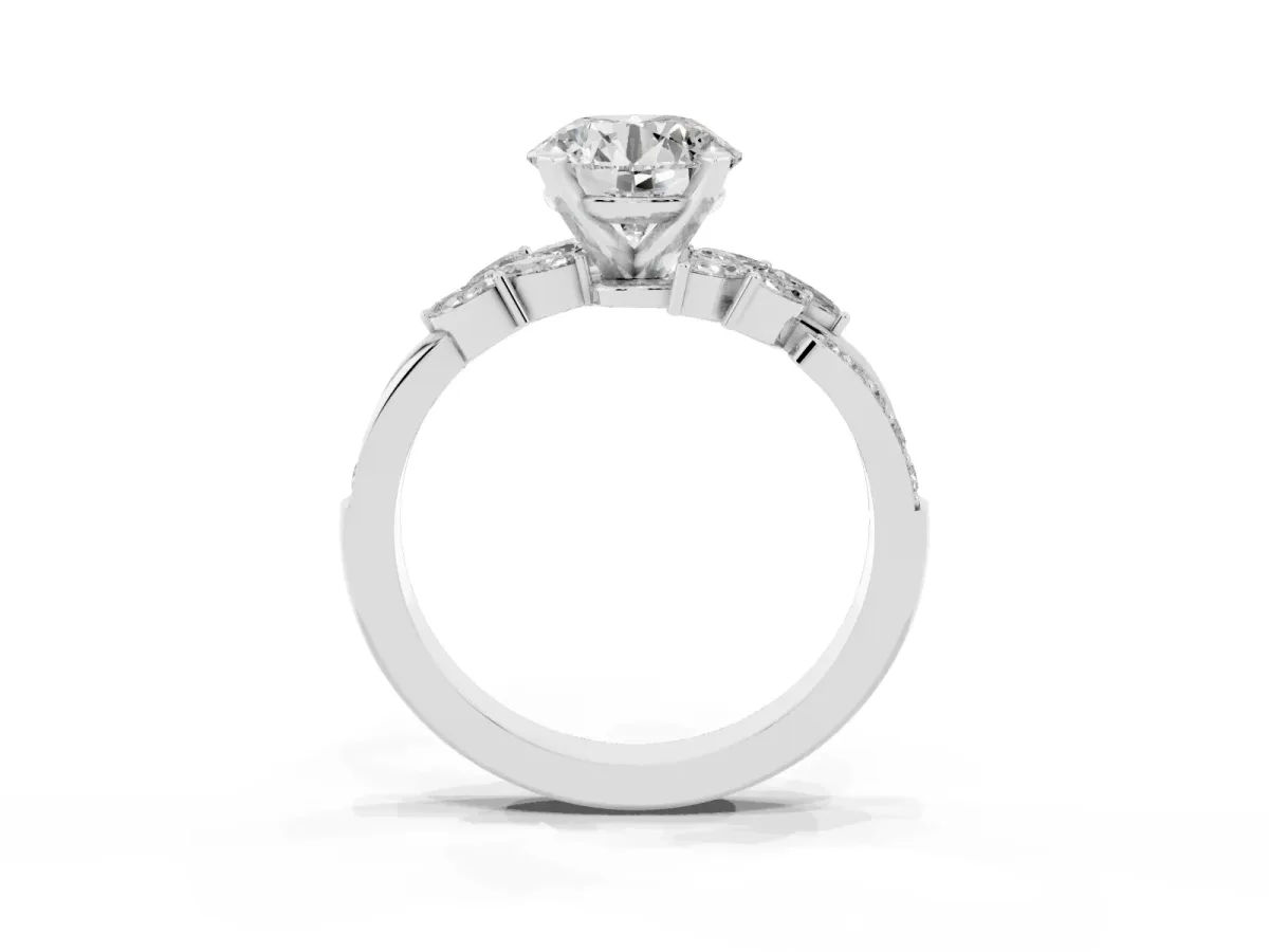Round Cut Solitaire Marquise Twist Band with Six-Prong Setting Silver