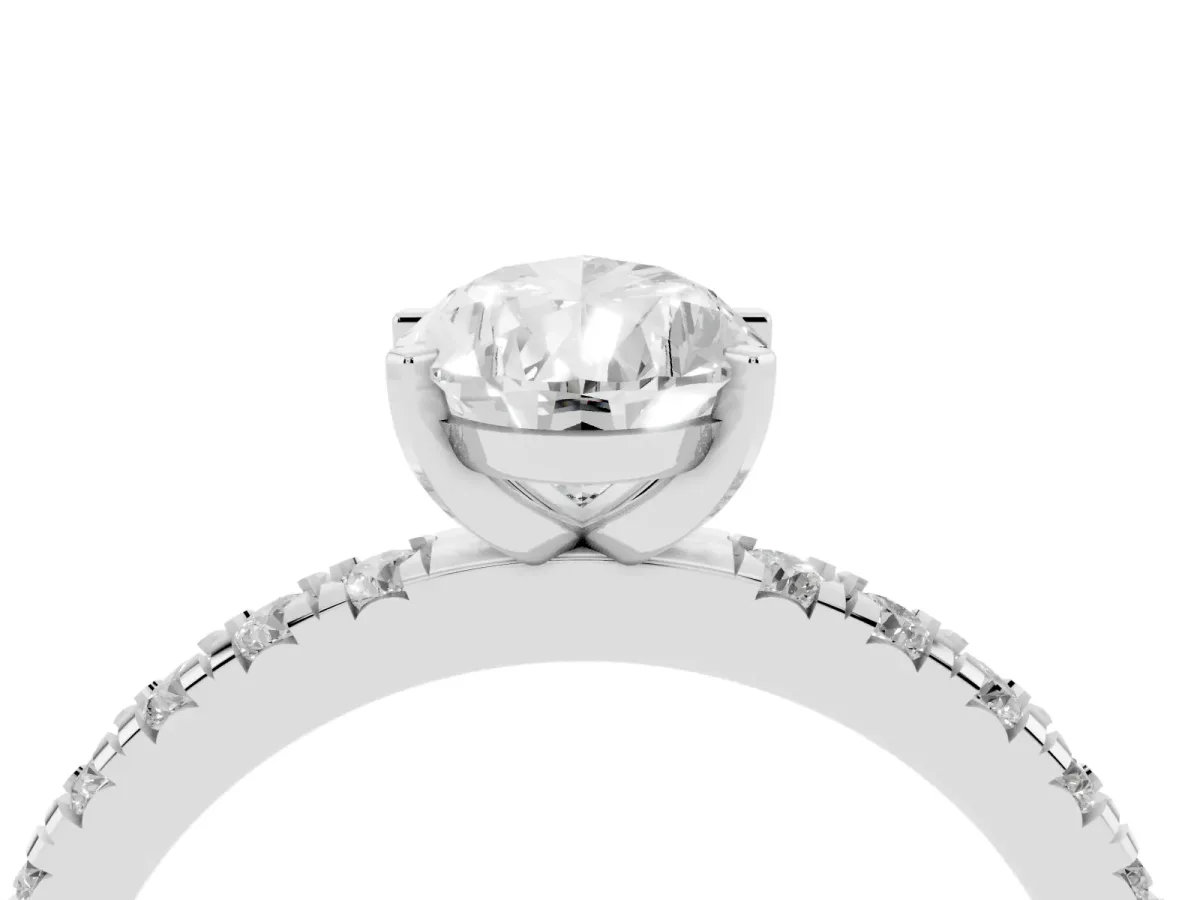 Pear Cut Diamond Pavé Band Solitaire with Four-Prong Setting Silver