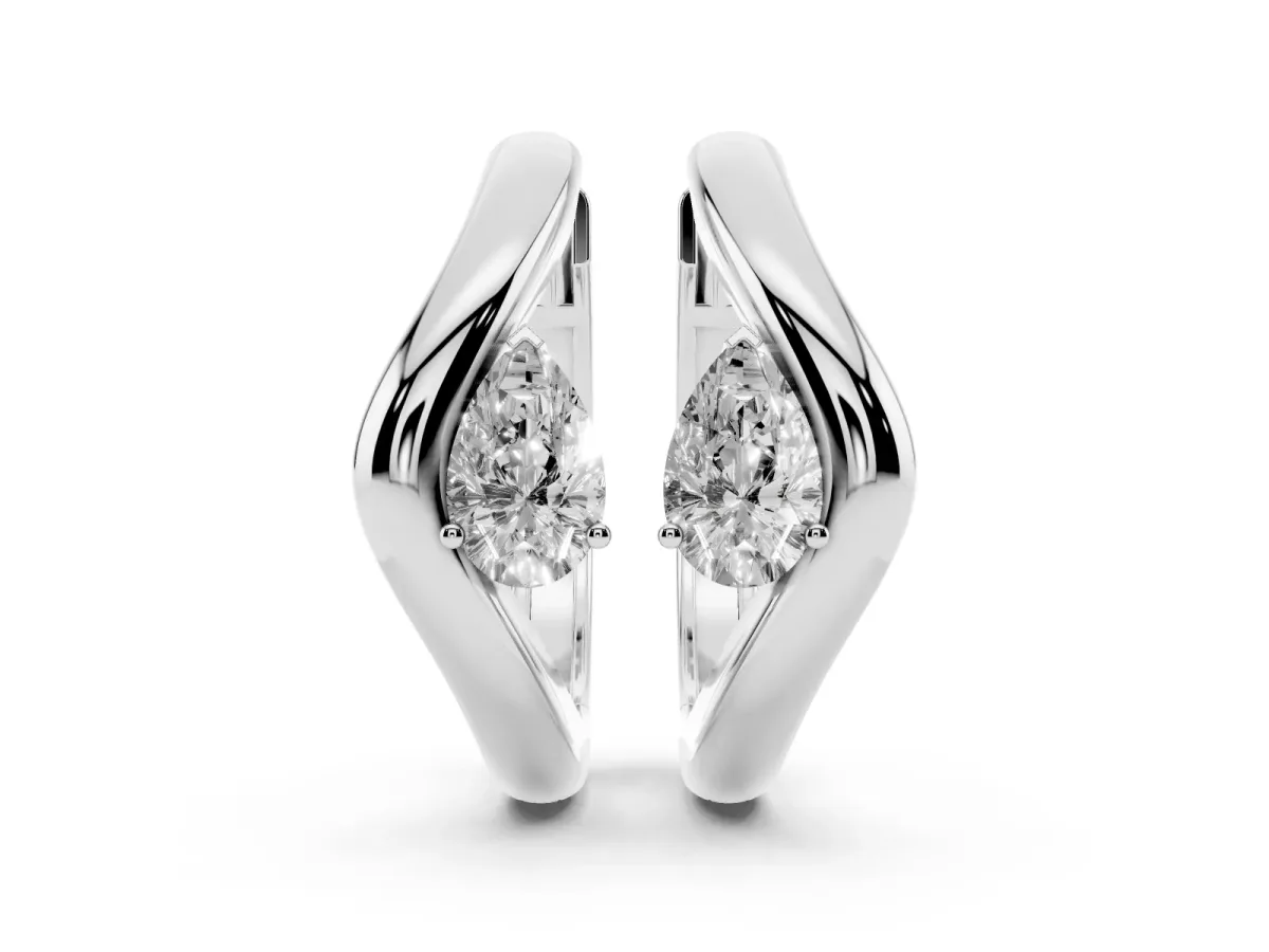 Pear Diamond Silhouette Hoop Earrings Silver