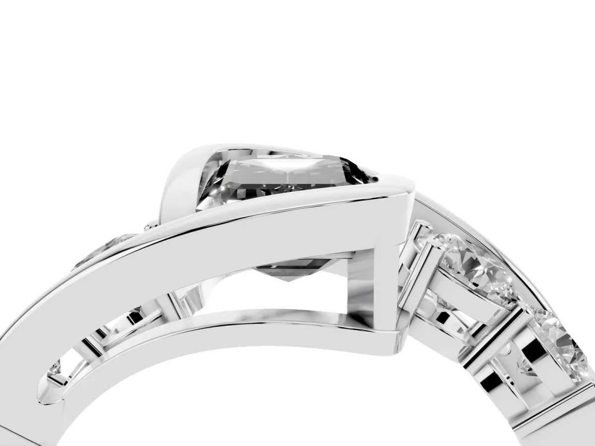 Fancy Black Bezel Set Emerald Cut Diamond Bypass Ring with Round Accents White gold