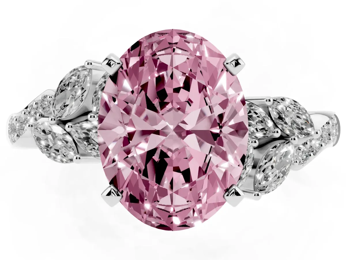 Fancy Pink Oval Cut Solitaire Marquise Twist Band with Six-Prong Setting Silver