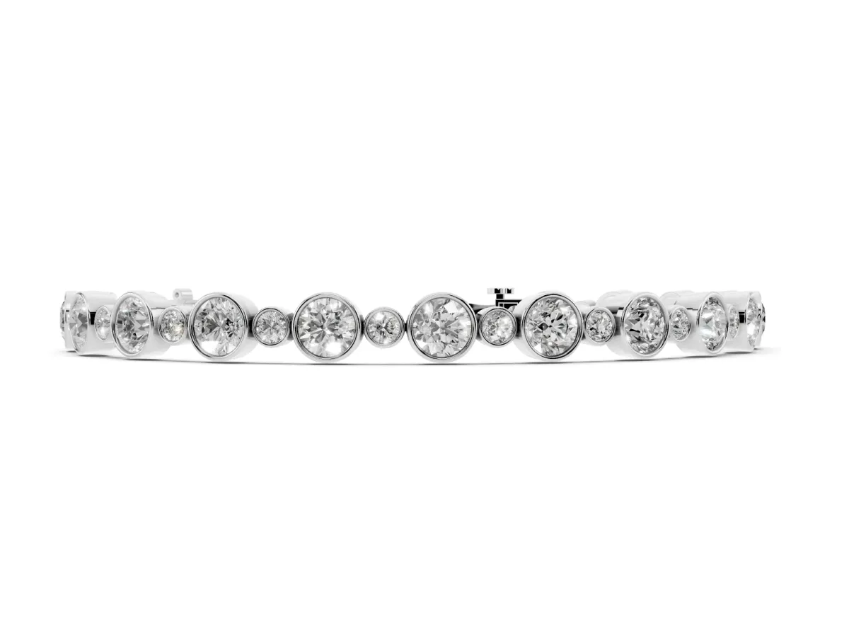 Bezel Set Round Diamond Tennis Bracelet with Box Clasp Silver