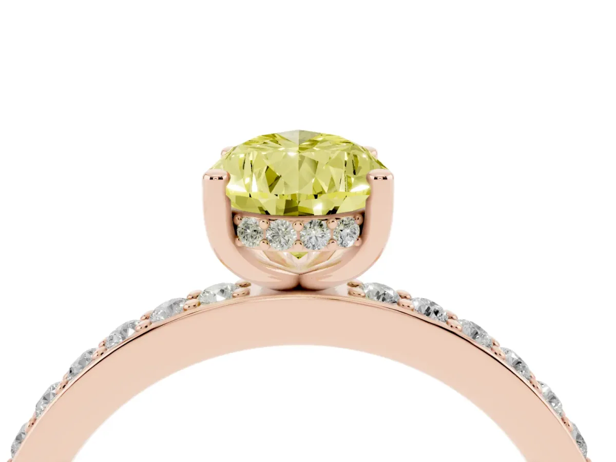 Fancy Yellow Pear Cut Cut Diamond Pavé Band Ring with Four-Prong Setting Rose gold