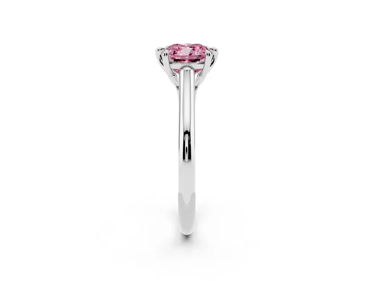 Fancy Pink Cushion Cut Solitaire Engagement Ring with Six-Prong Setting and Classic Band Platinum