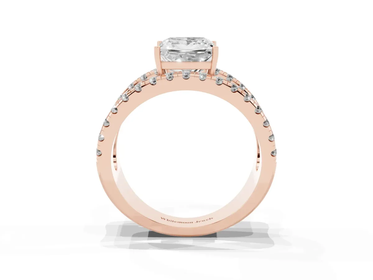 Princess Cut Solitaire Split Shank Pave Diamond Ring Rose gold