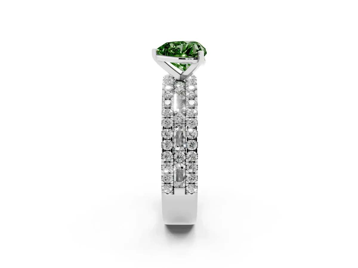 Fancy Green Heart Cut Diamond Solitaire Ring with Pavé and Channel Set Band Platinum