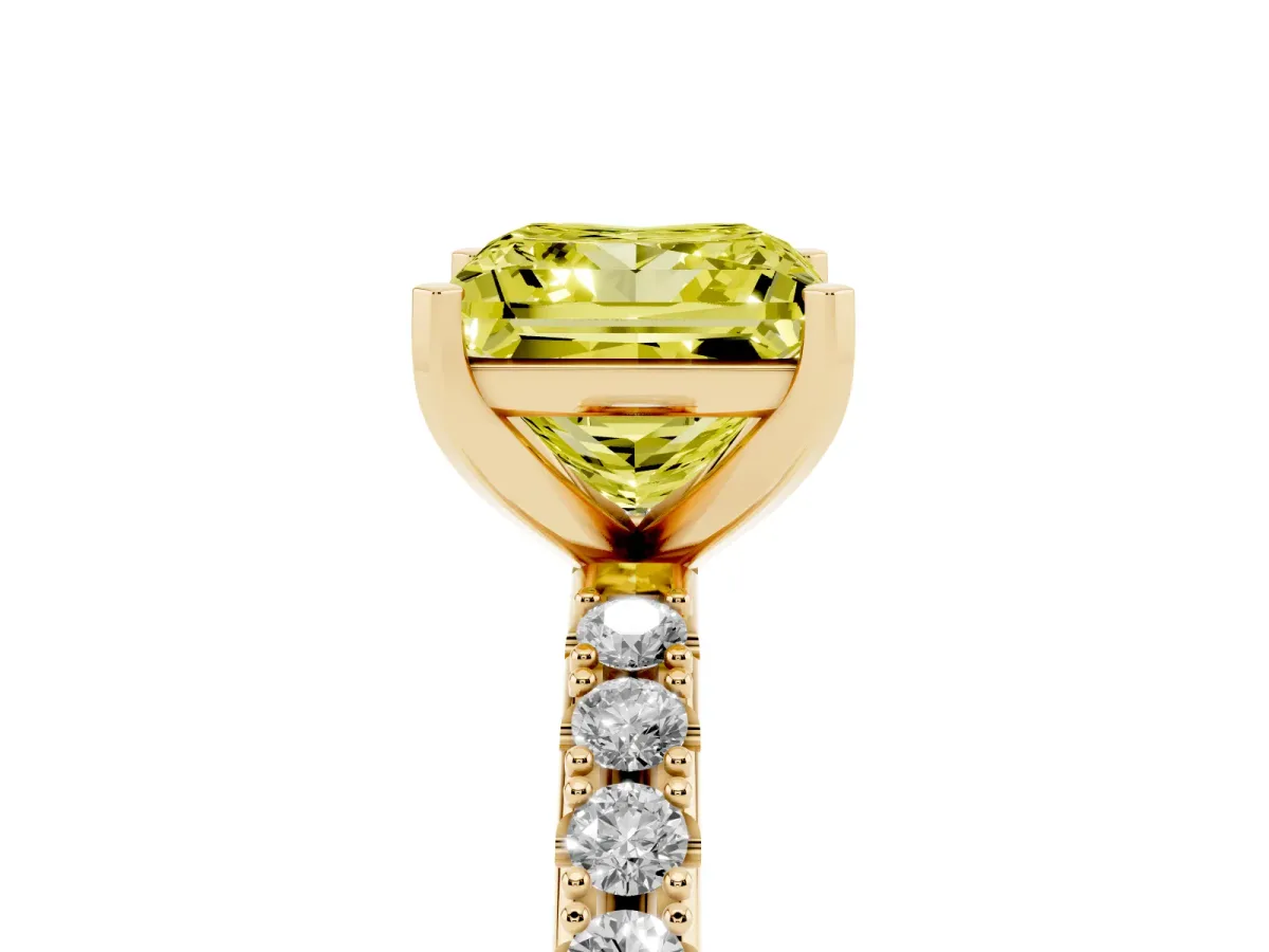 Fancy Yellow Princess Cut Diamond Solitaire Pavé Band with Four-Prong Setting Yellow gold