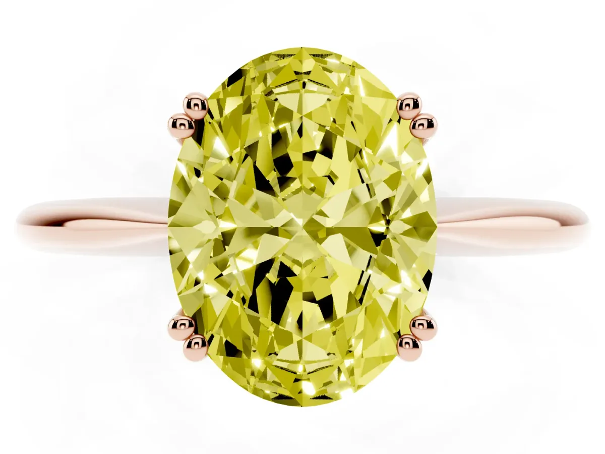 Fancy Yellow Oval Cut Solitaire Diamond Ring with Six-Prong Setting and Classic Band Rose gold