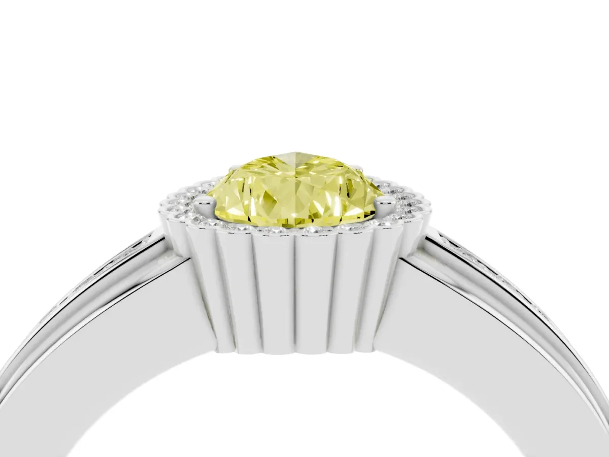 Fancy Yellow Pear Cut Cut Halo Pave Band Four-Prong Ring Platinum