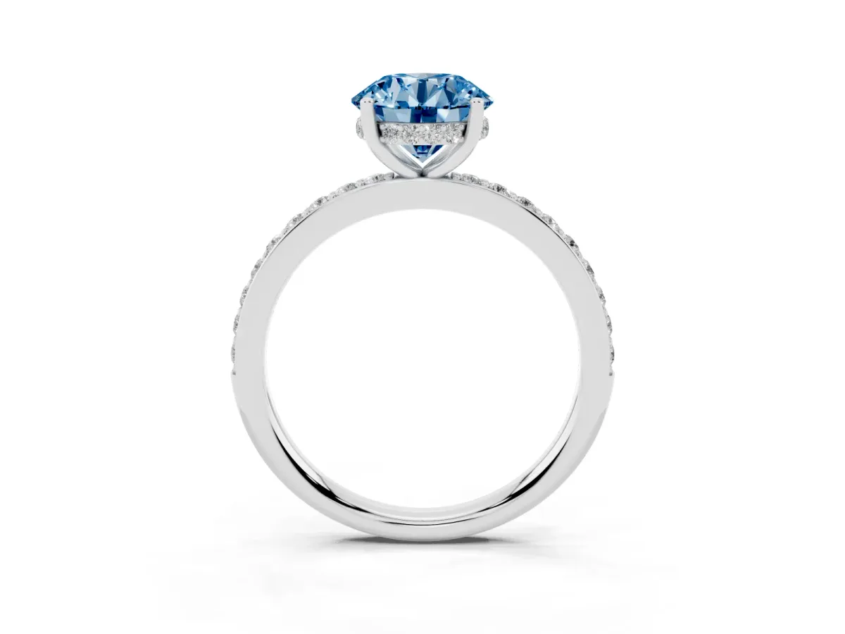 Fancy Blue Round Cut Cut Diamond Pavé Band Ring with Four-Prong Setting Silver