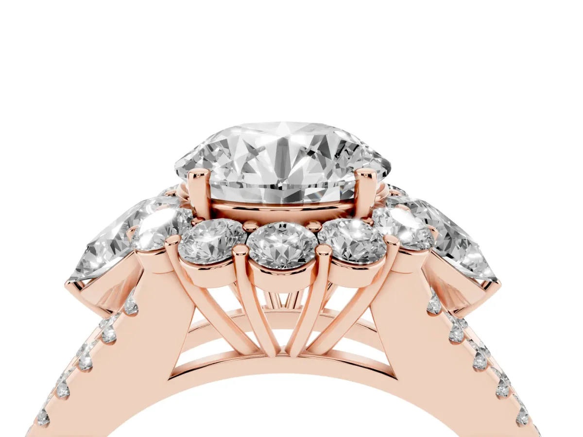 Round Cut Halo Split Shank Diamond Engagement Ring with Prong Setting Rose gold