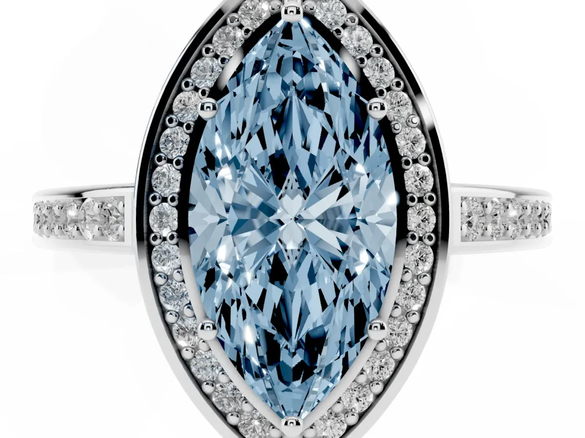 Fancy Blue Marquise Cut Cut Halo Pave Split Shank Prong Setting Ring Silver