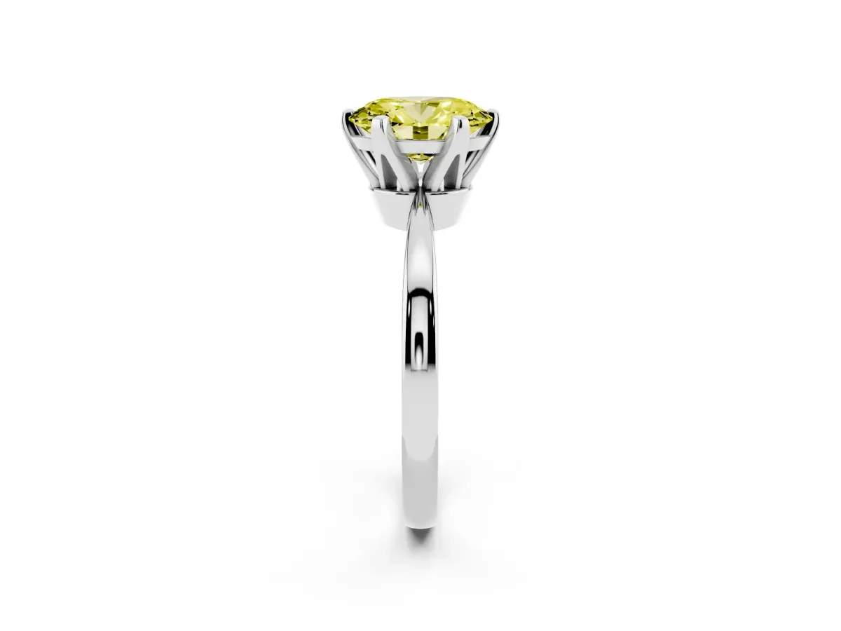 Fancy Yellow Oval Cut Solitaire Engagement Ring with Six-Prong Setting and Tapered Band Silver