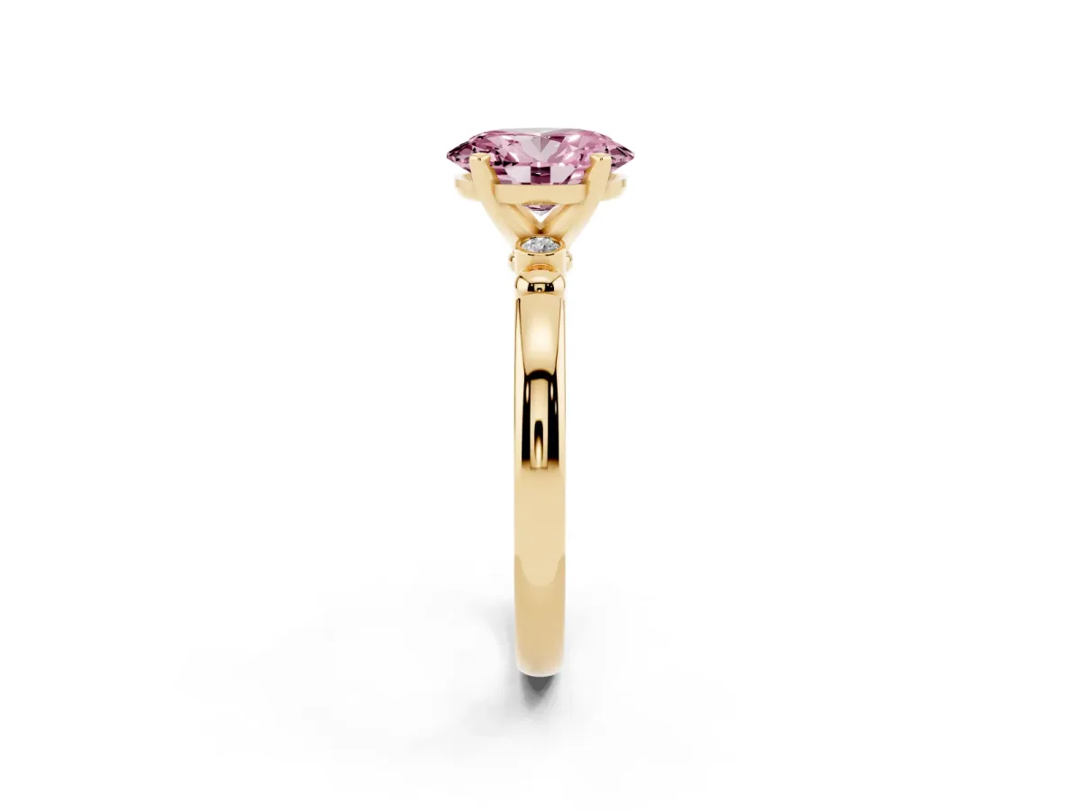 Fancy Pink Oval Cut Solitaire Beaded Band with Four-Prong Setting Yellow gold
