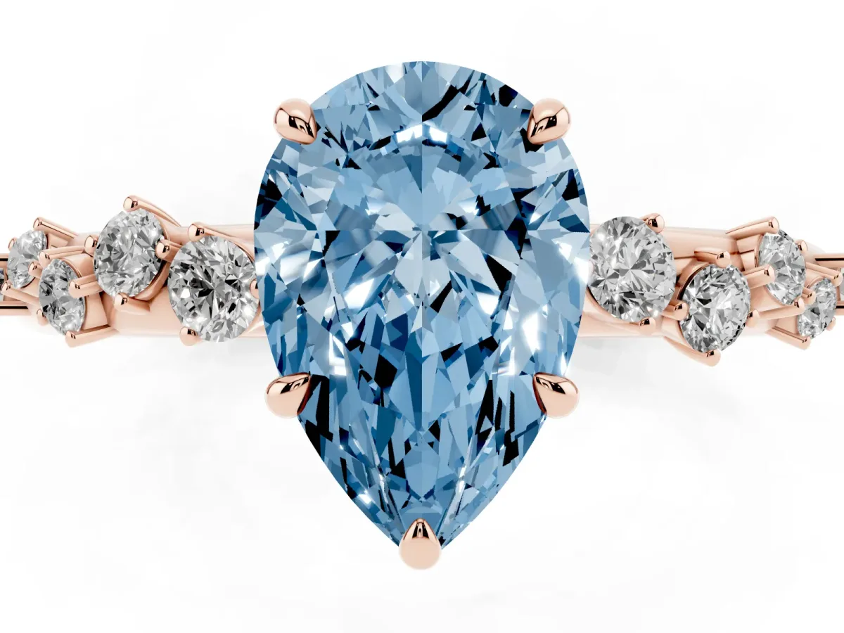 Fancy Blue Pear Cut Diamond Cluster Prong-Set Solitaire Ring Rose gold