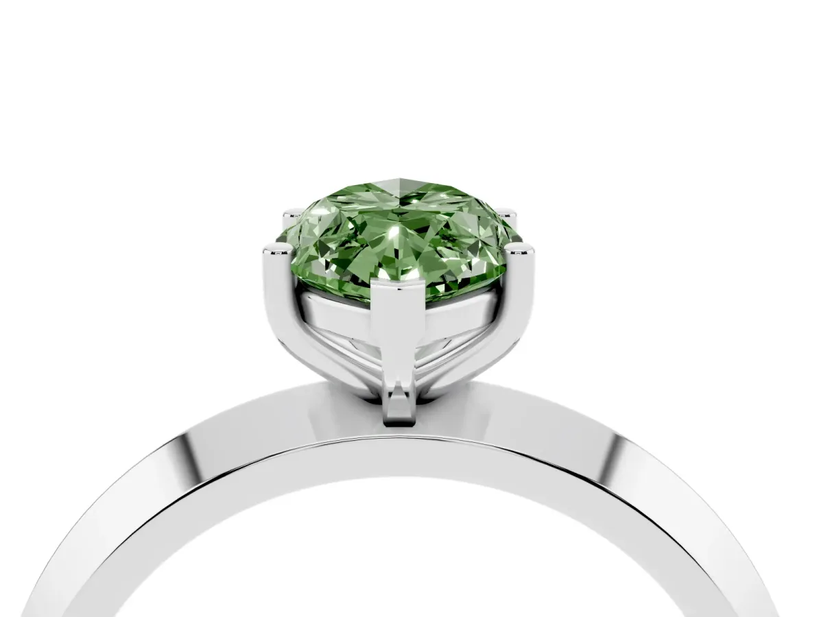 Fancy Green Marquise Cut Cut Solitaire Engagement Ring with Flat Band and Four-Prong Setting Silver