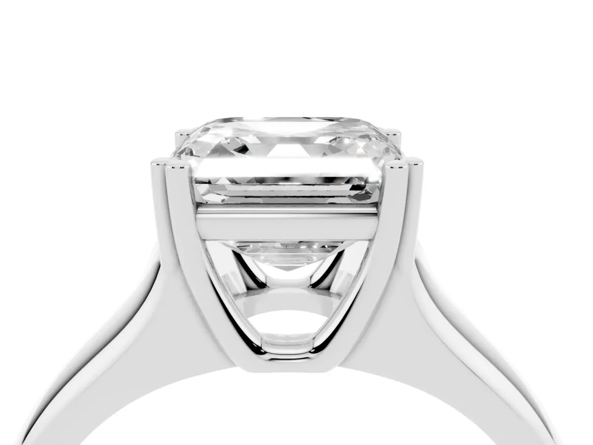 Asscher Cut Diamond Solitaire Ring with Wide Band and Prong Setting Silver