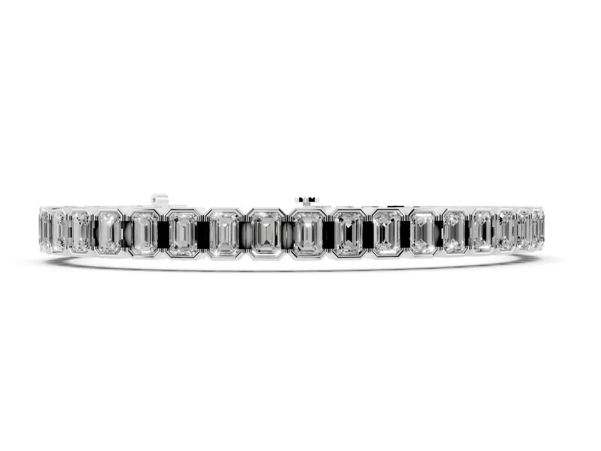 Emerald Cut Diamond Tennis Bracelet with Half Bezel Setting White gold