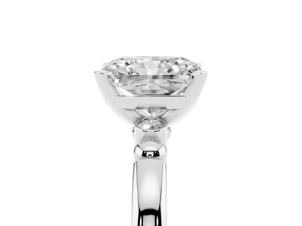 Radiant Cut Solitaire Beaded Band with Four-Prong Setting Silver