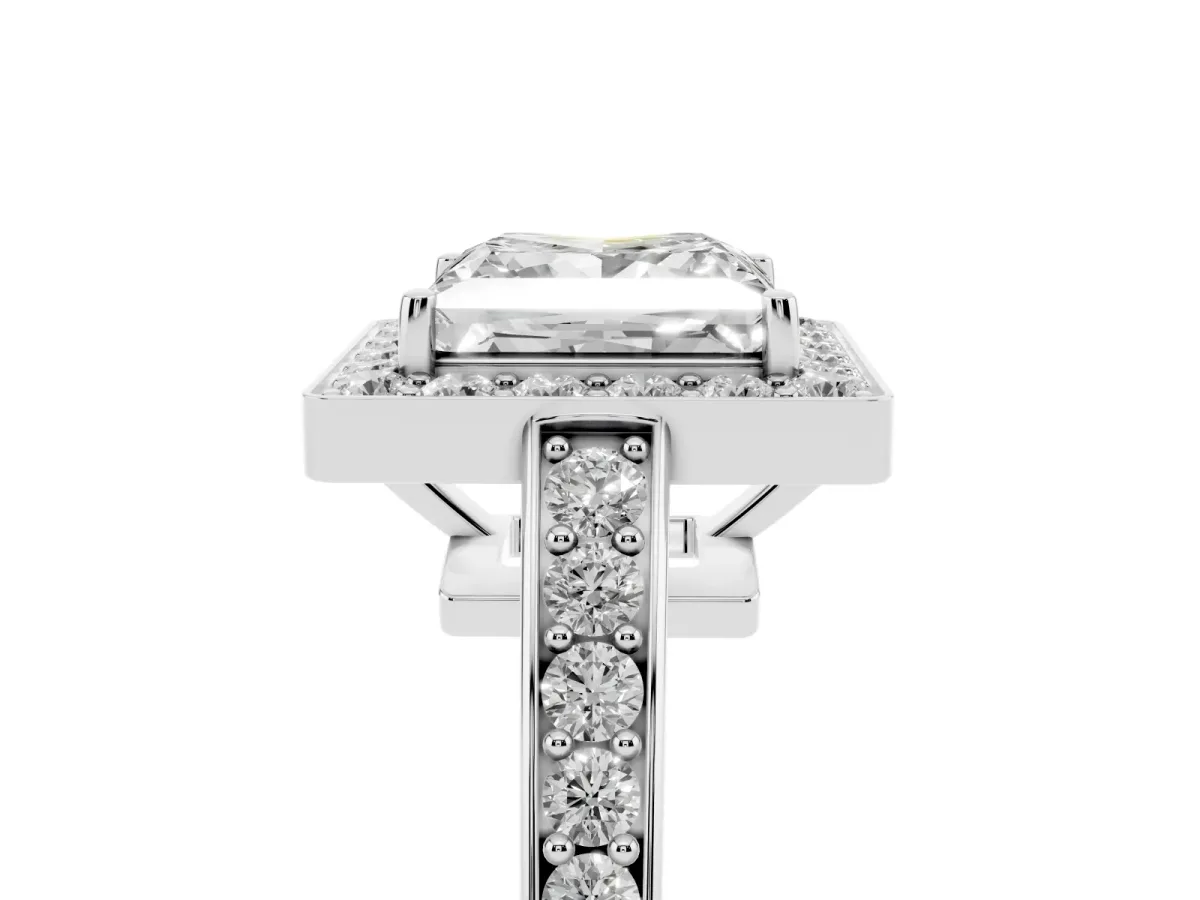Princess Cut Halo Pavé Diamond Engagement Ring with Bezel Setting Silver