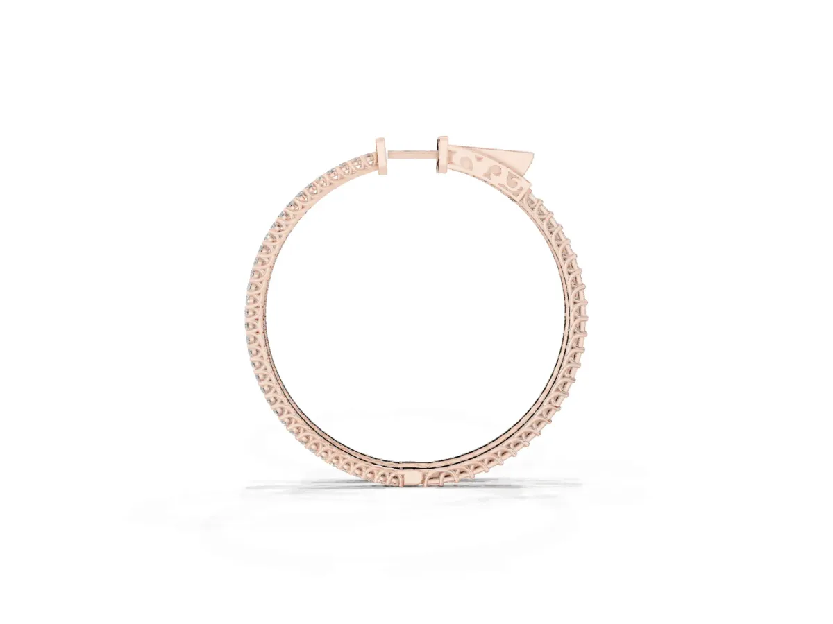 Round Diamond Pave Hoop Earrings with Prong Setting Rose gold