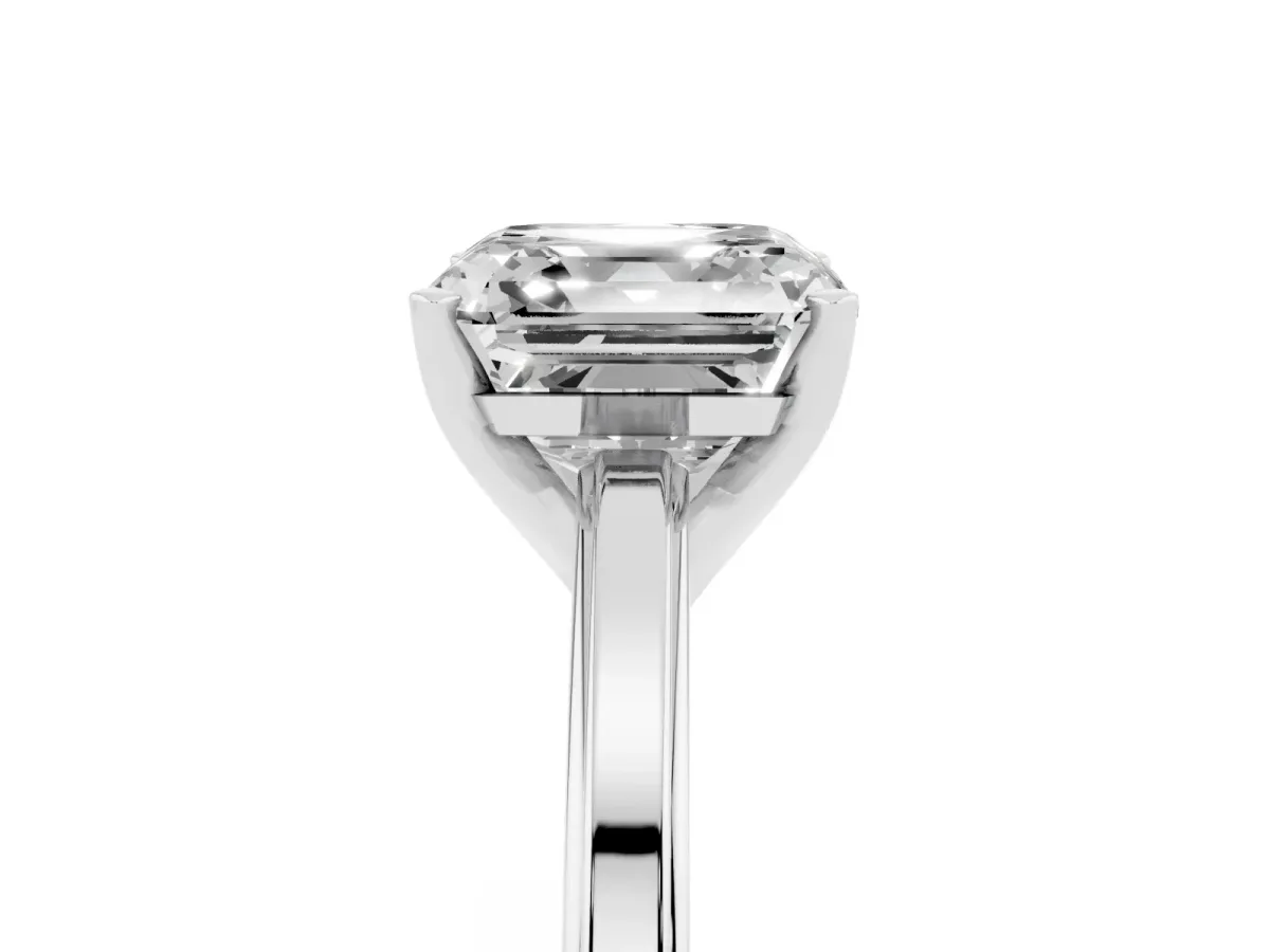 Asscher Cut Solitaire Diamond Ring with Four-Prong Setting and Classic Band Platinum