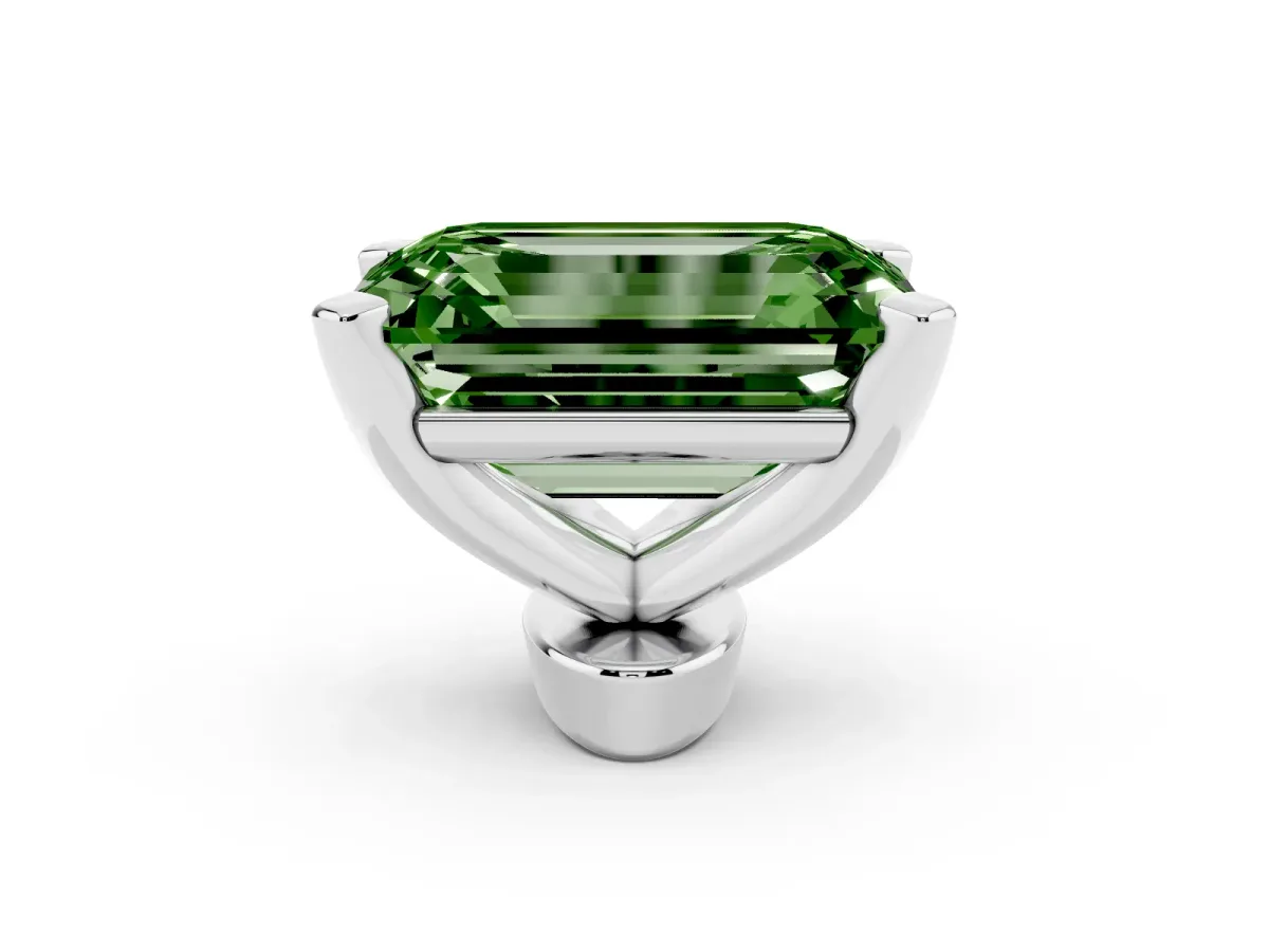 Fancy Green Emerald Cut Diamond Solitaire Ring with Prong Setting and Classic Band Platinum